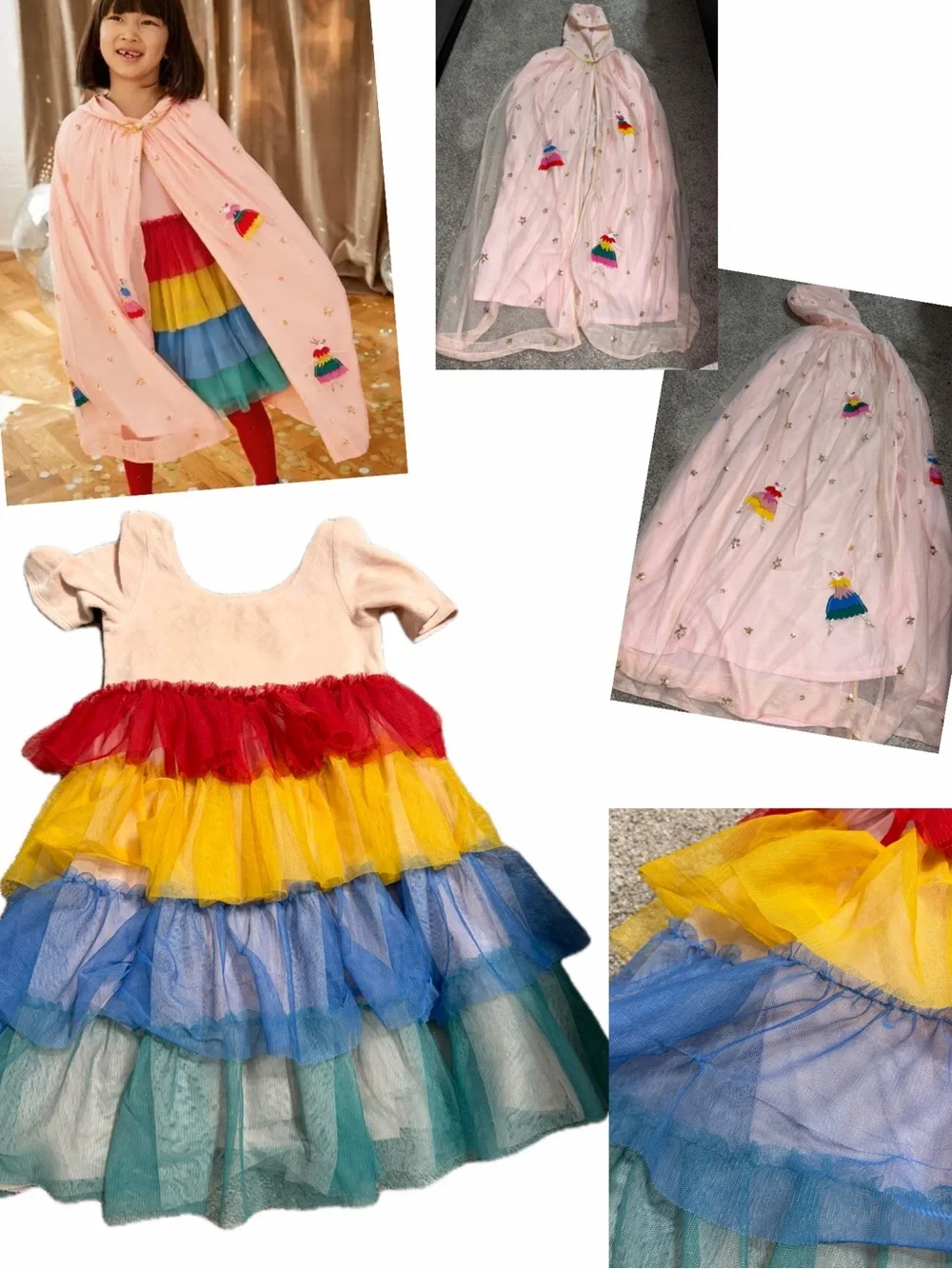 Mini boden 5/6  rainbow tulle dress and HTF fairy cloak cape
